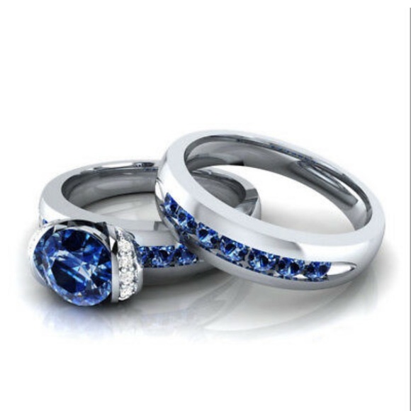 Jewelry - Round Cut Blue Sapphire 925 Silver Wedding Ring